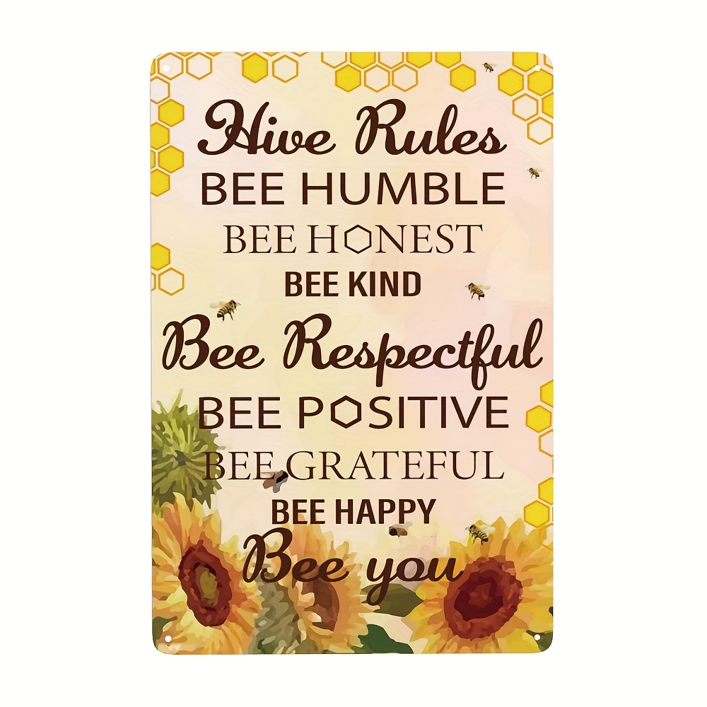 Positive Hive Rules Sunflower Quote Metal Tin Sign Wall Art Decor