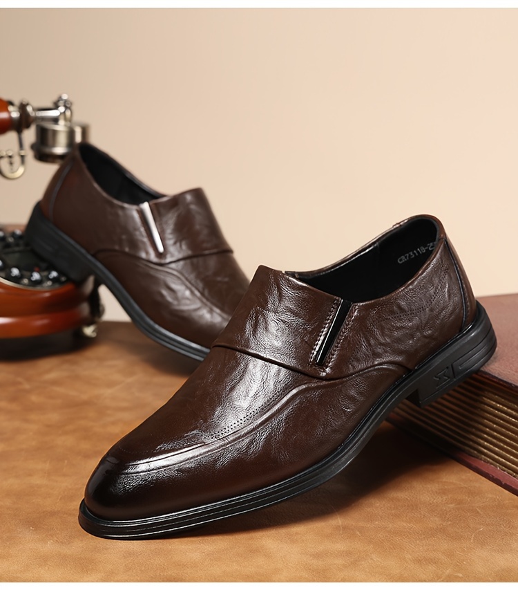zapatos de vestir de cuero sintético auténtico para hombre, zapatos formales de  , zapatos casuales para caminar, zapatos sin cordones para hombre. Detalles del producto 12