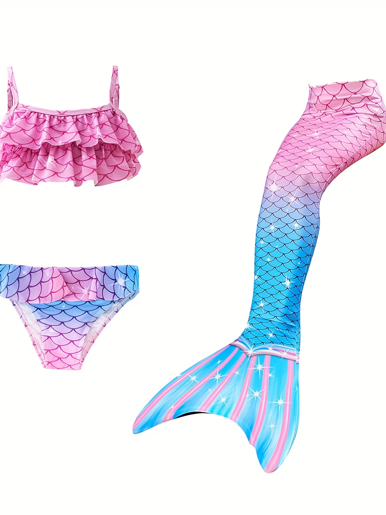 Costume Bagno Ragazza Coda Sirena 3 Pezzi Coda Sirena E Set - Temu Italy