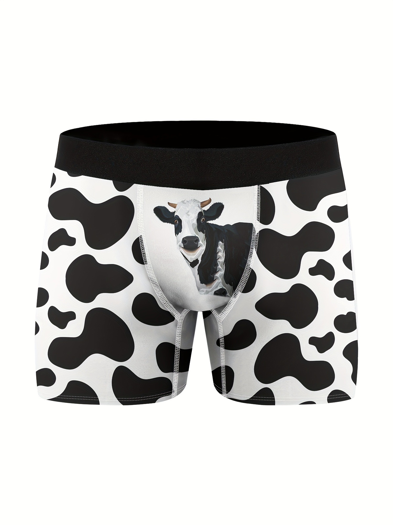 Men's Cow Pattern Color Block High Stretch Comfortable Soft Boxer Briefs  Underwear, Free Shipping For New Users