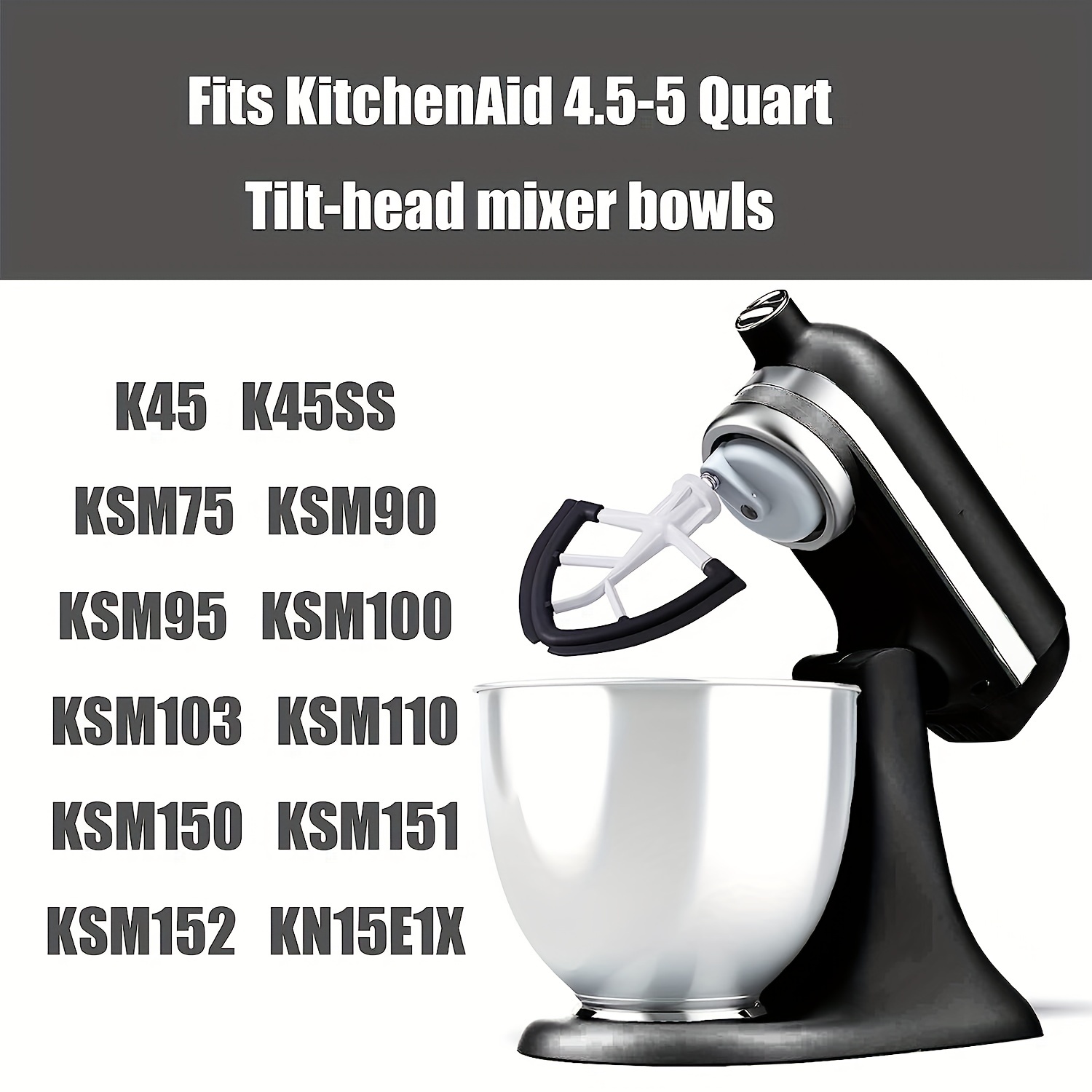Flex Edge Beater For Kitchenaid, 4.5-5 Quart KitchenAid Mixer Attachments,  Fits Tilt-Head Stand Mixer Bowls For 4.5-5 Quart Bowls, Kitchen Aid