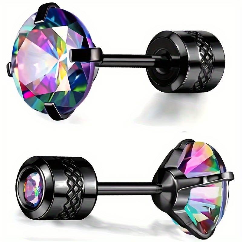 

Colorful Sparkling Zirconia Embellished Black Stud Earrings Elegantly Minimalist Style Stainless Steel Jewelry For Everyday Casual