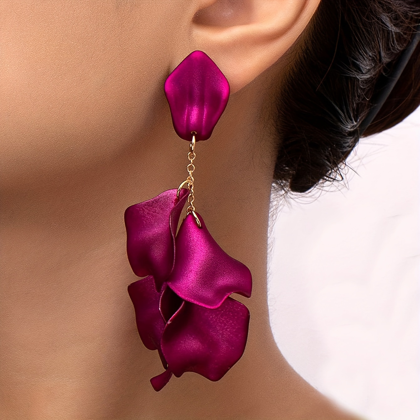 Exclusive Handmade Earrings, Silk Fabric Wrapped Blossom Flower-shaped Boho  Earrings for Women, Bohemian Style Exaggerated Rose Pink Dangly Earrings