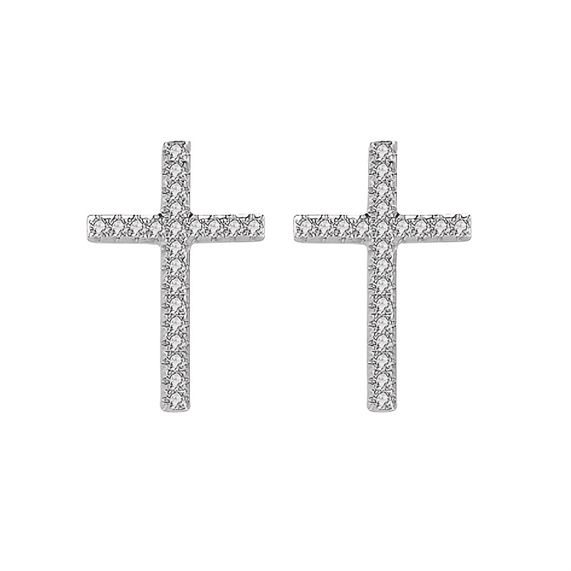 925 Sterling Silver Women's Jewelry | Classic Cross Stud Earrings | 1Pair