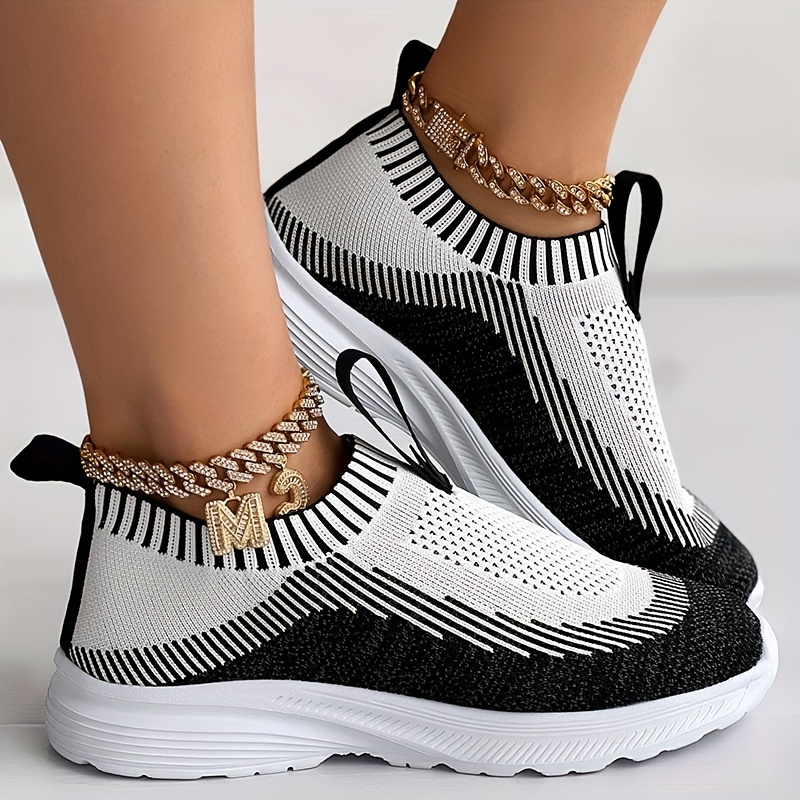womens knit casual sneakers slip on round toe comfy flatform shoes breathable light sporty shoes details 4