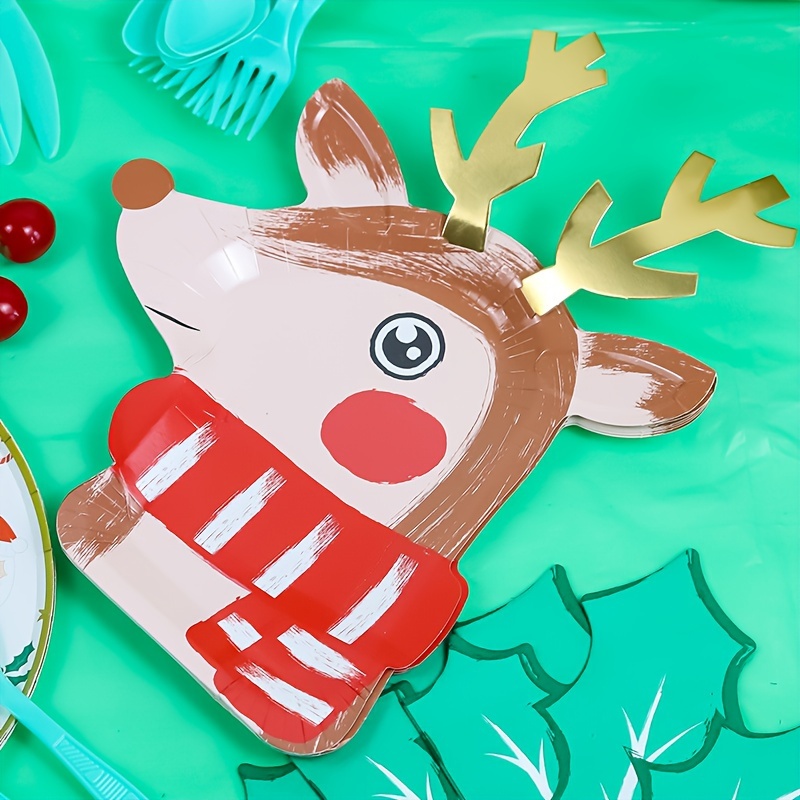  Platos de papel – 60 platos de postre desechables de 8 x 8  pulgadas para fiestas de Navidad en 6 diseños, reno, Papá Noel, oso polar,  elfo, casa de pan de