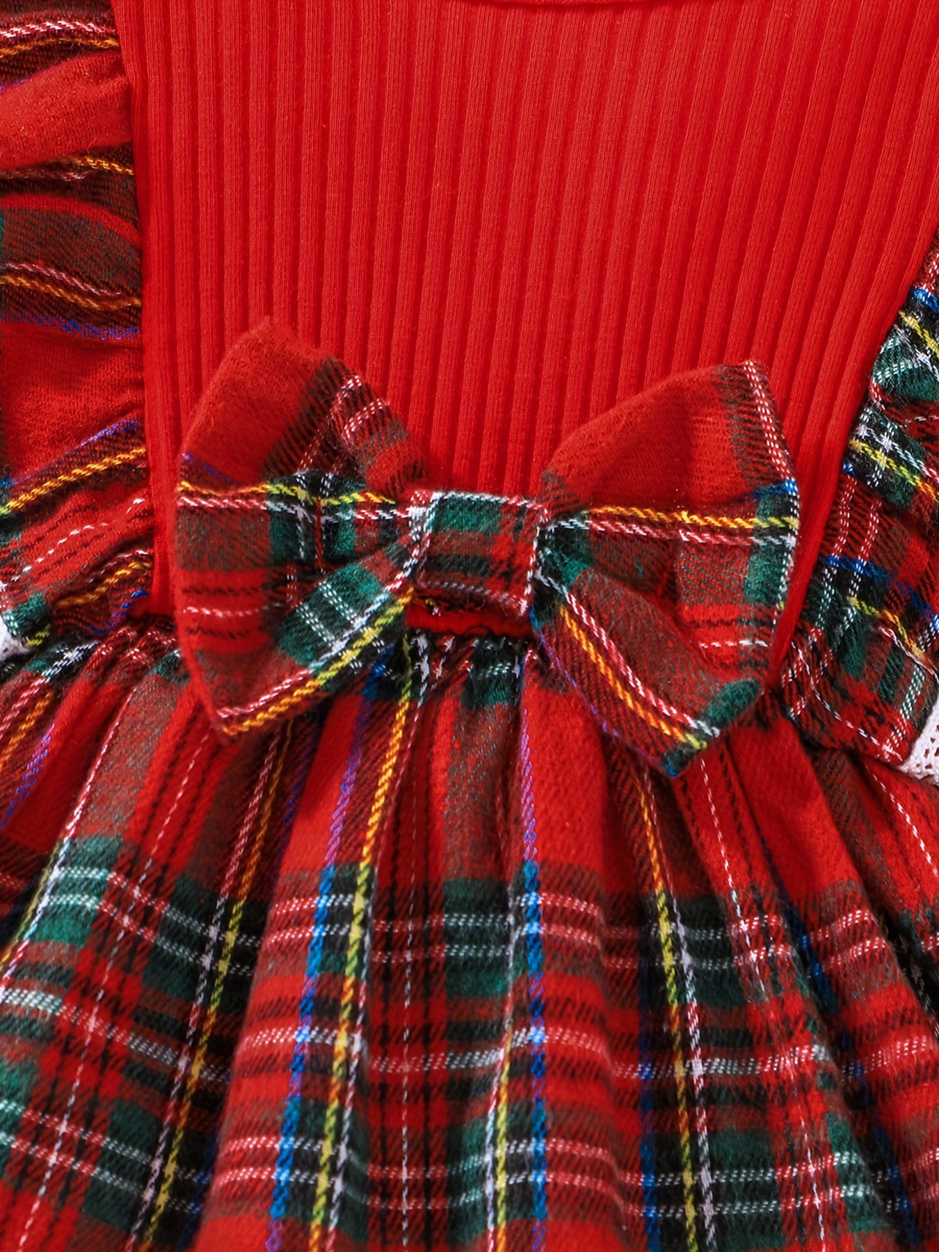 Baby tartan velvet-trimmed dress