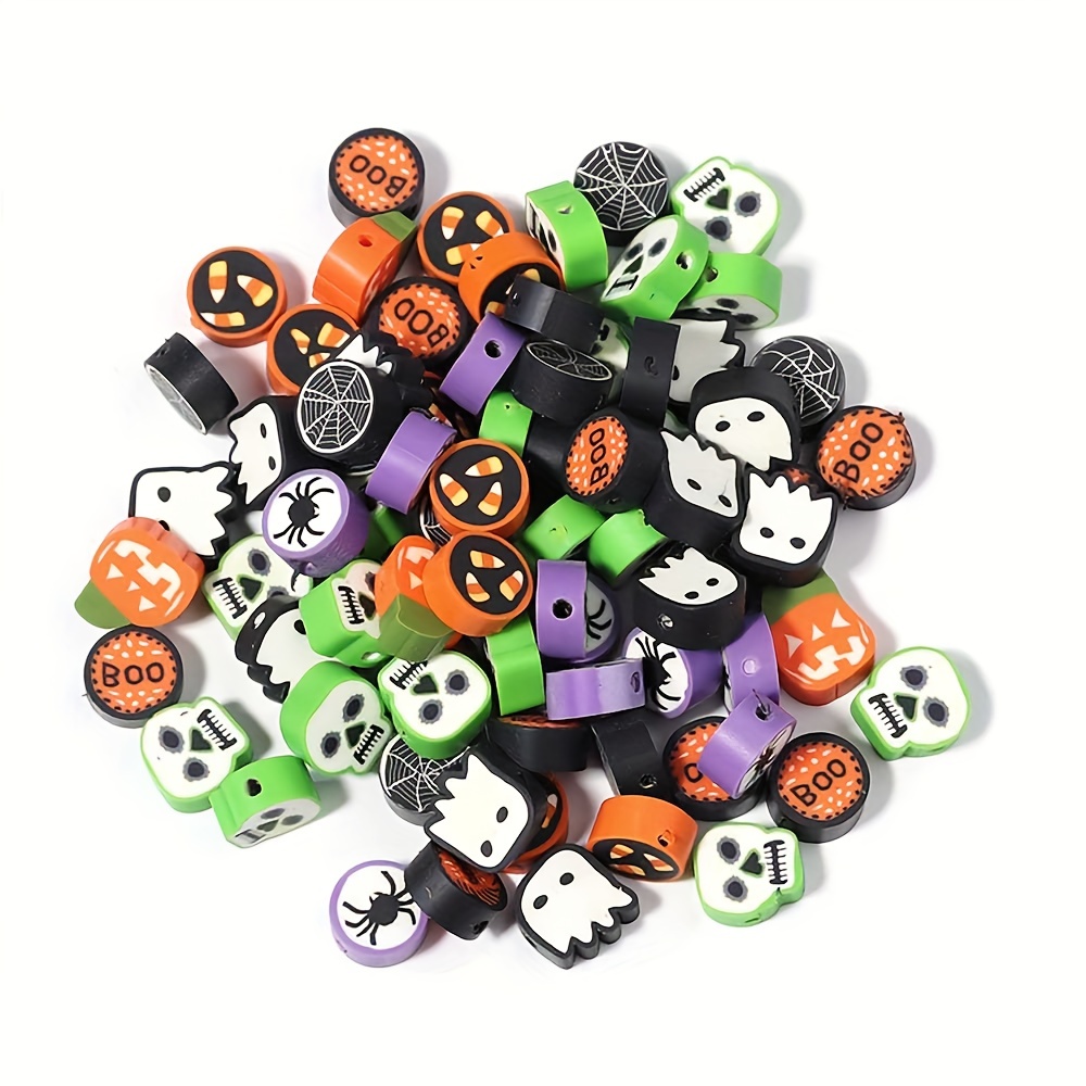 100Pcs Halloween Polymer Clay Beads Loose Beads Charms Jewelry Making  Accessory 