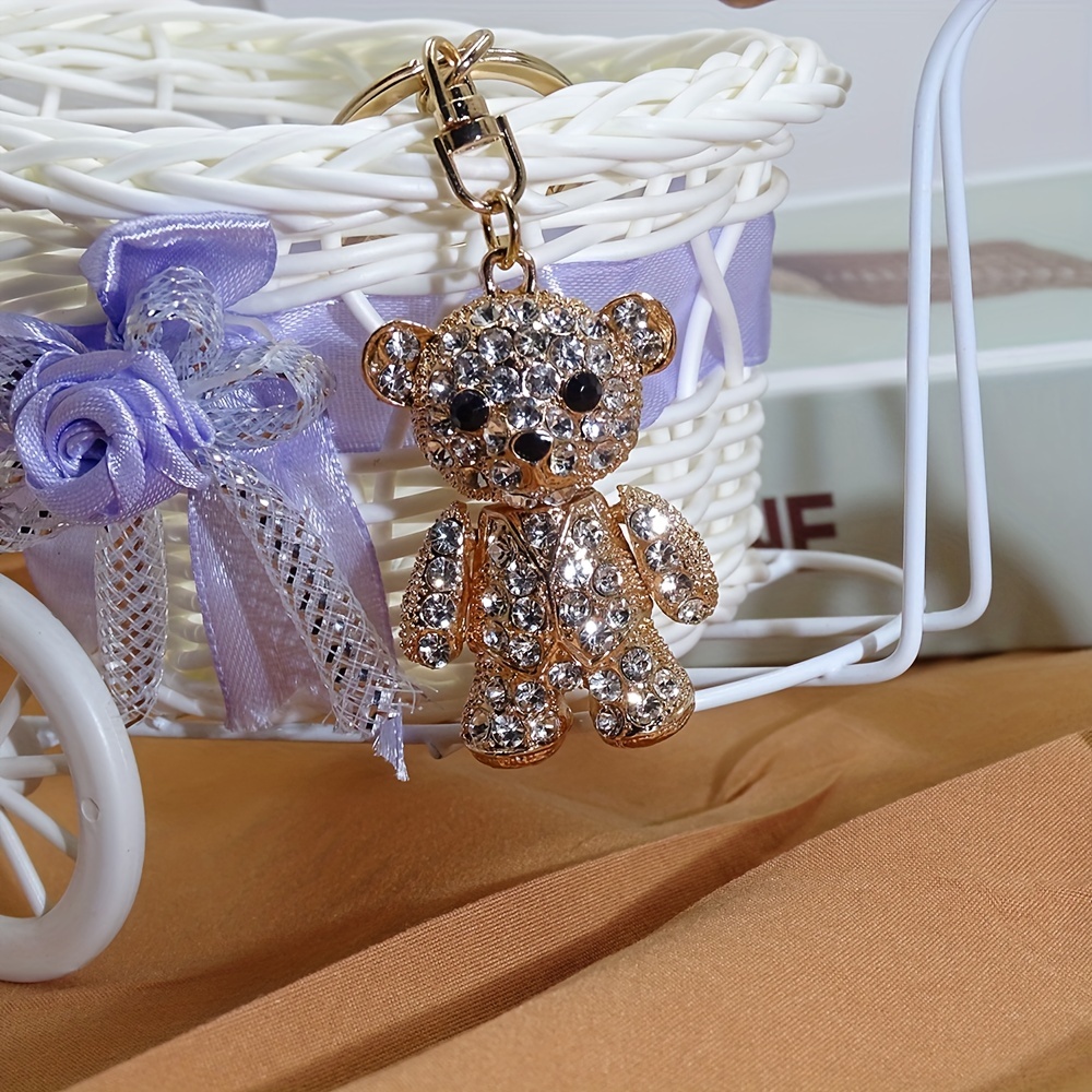 Rhinestone Crystal Bear Charm Keychain Black/silver/make custom color 5  bear cute bag charm bling purse charm wallet charm