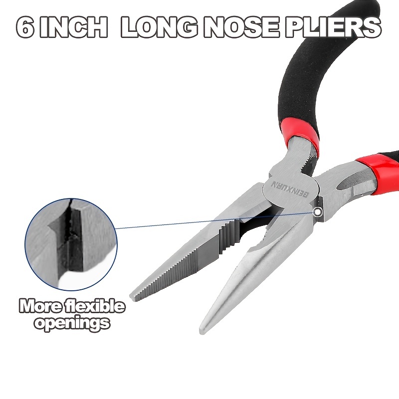 KOUGU Super Precision Long Needle Nose Pliers - 6 Inch Steel Mini Long Nose  Pliers With Non Serrated Edge & Non Slip Handles - Great For Jewelers