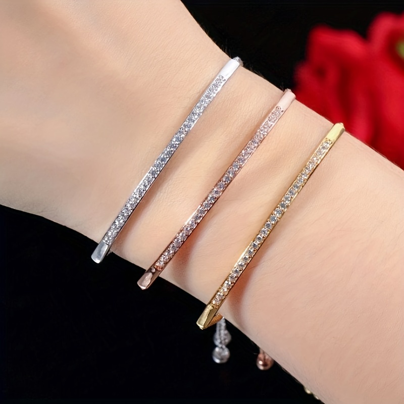 Classic Cubic Zirconia Tennis Bracelet Women Girls Plated - Temu