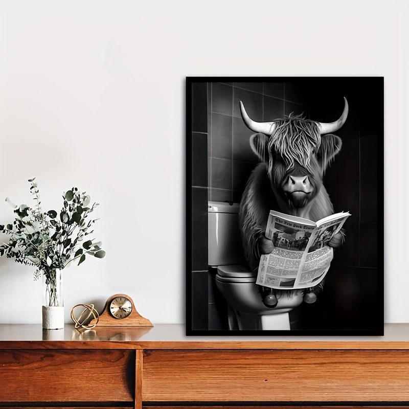 西洋野生動物バスルーム牛とひまわりポスター1枚 面白い牛農家の動物の