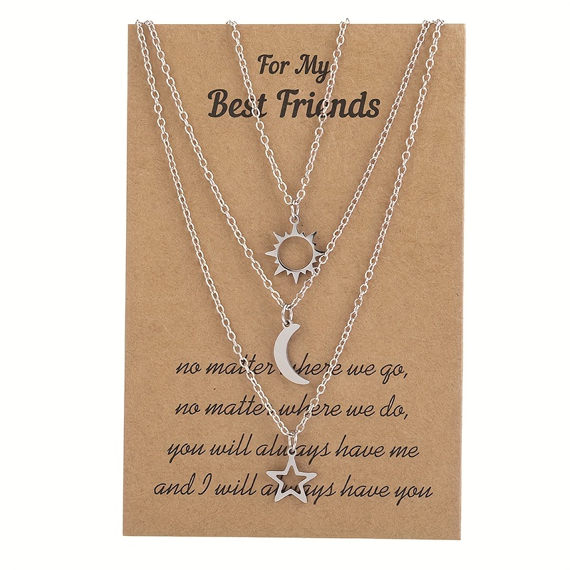 

Stainless Steel Sun Moon Star Necklace 3pcs Friendship Good Friend Necklace