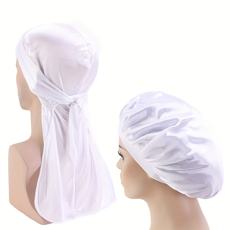 Lot De 2 Chapeaux Durag Et 2 Chapeaux Ronds En Soie, Bonnet Durag En Satin, Bandana De Pirate, Foulard Pour Cheveux Pour Dormir (Noir