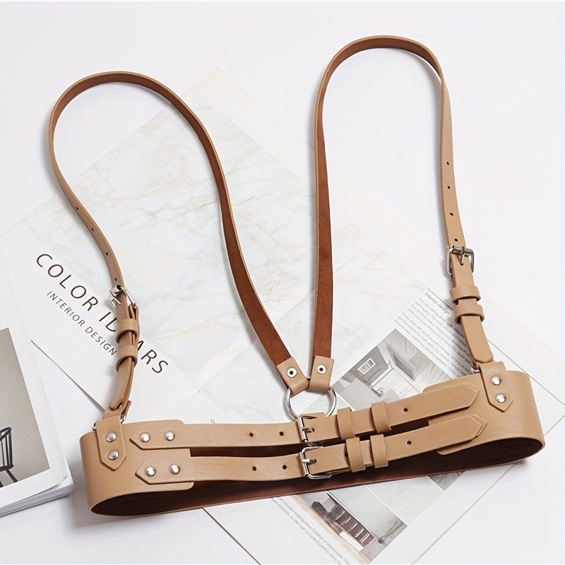 ASOS DESIGN body harness in beige faux leather with mini bag