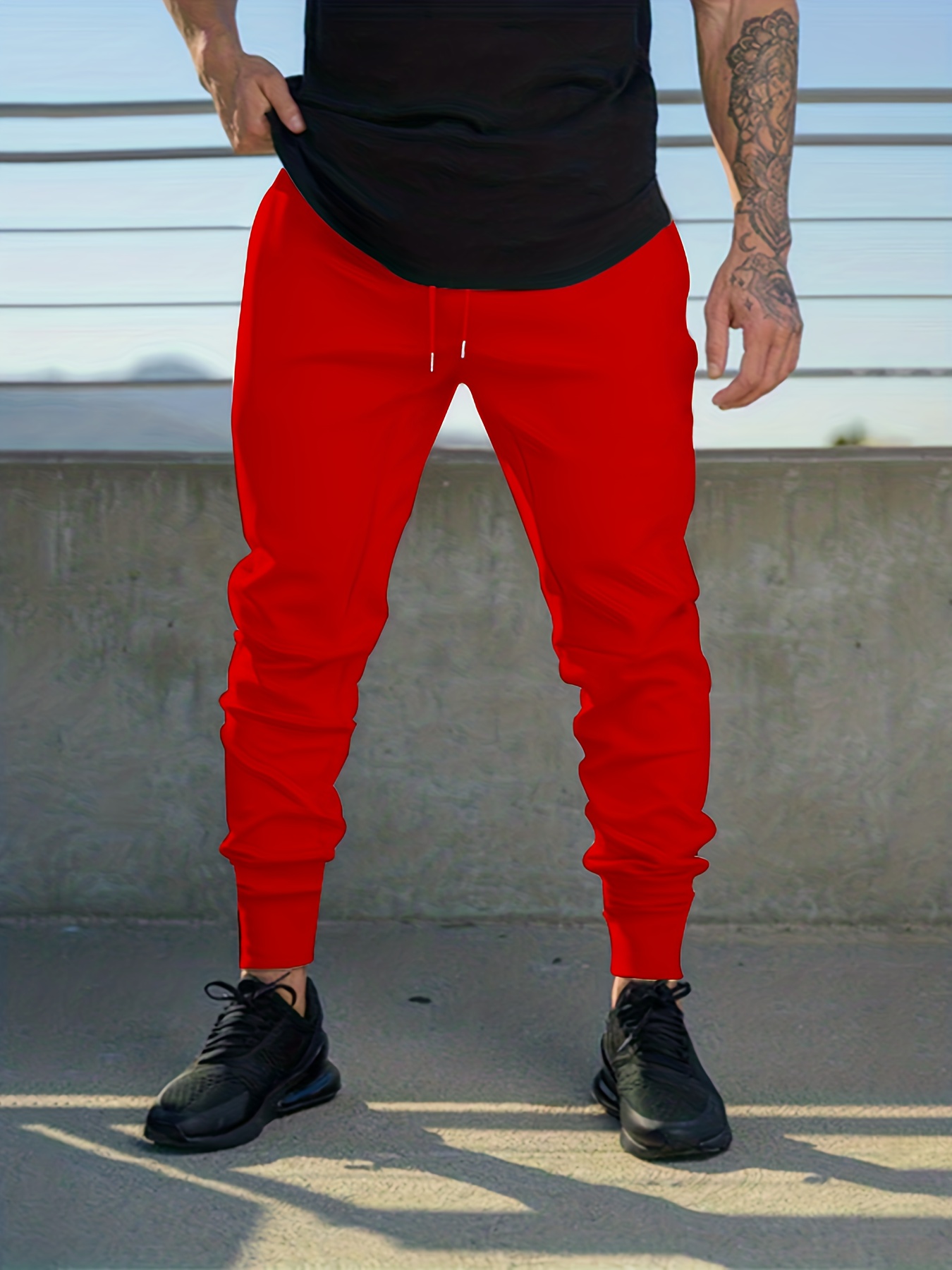 Solid Color Tapered Joggers Men's Casual Stretch Waist - Temu