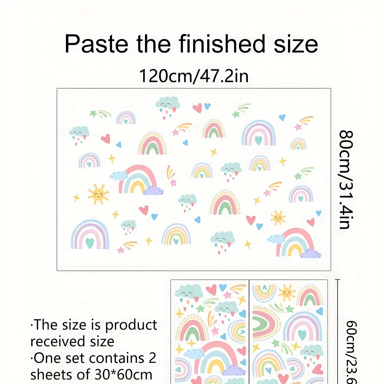 1 Set 2pcs Rainbow Heart Cloud Wall Stickers Background Wall Living Room Room Decoration Wall Mural