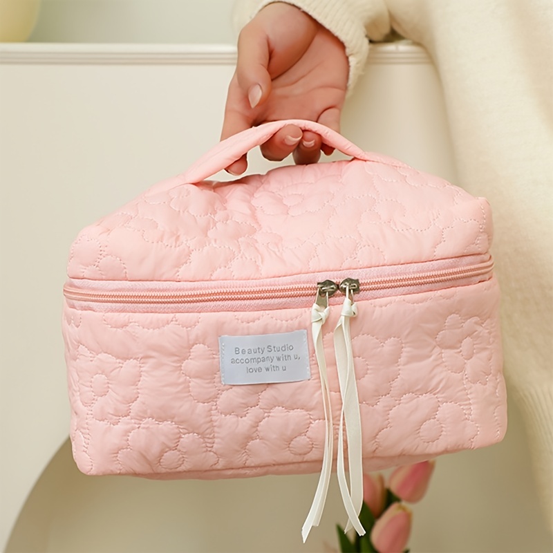 Quilted Lipstick Storage Bag Zipper Pink, Cosmetic Bag, Organizer