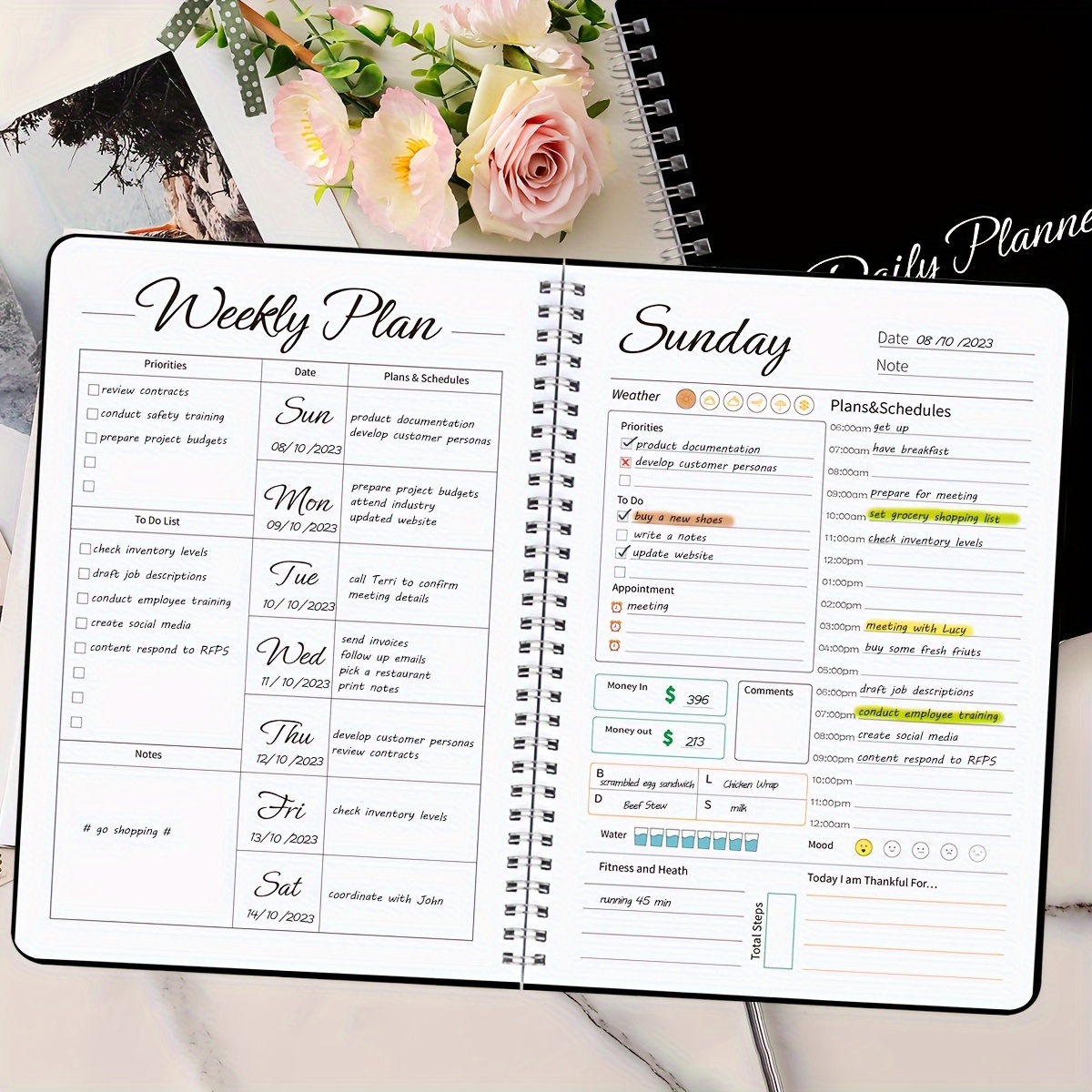 

Trees Daily Weekly Planner Notebook 7 Day Work Planner Agenda Undated Personal Productivity Appointment Book Spiral To Do List Notebook With Hourly Schedule, Budget Plan, Meal Plan
