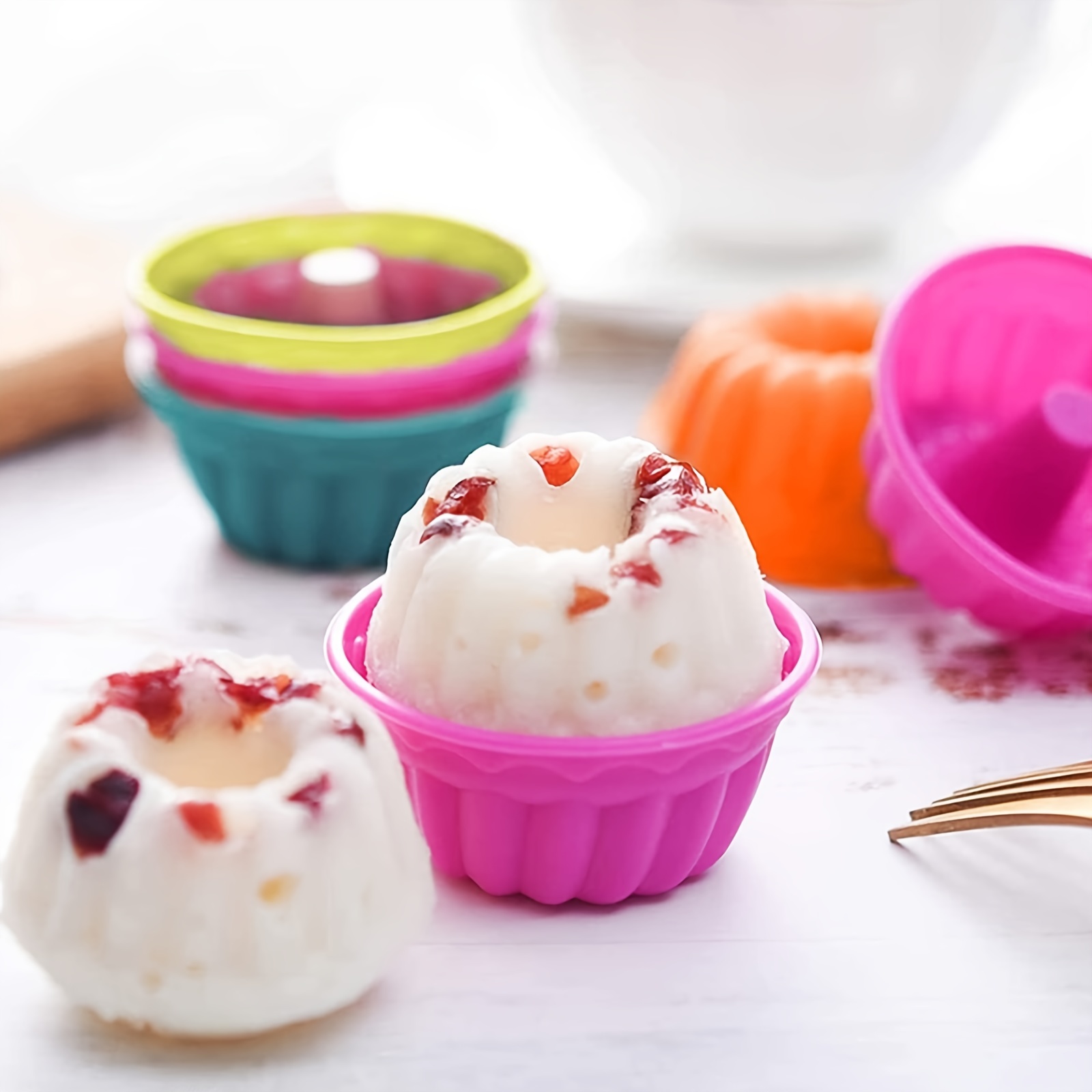 UDIYO 12Pcs Pantry Elements Rectangular Silicone Cupcake Liners for Baking  Reusable Non-Stick BPA Free Muffin Liners Baking Cups Molds for Baking