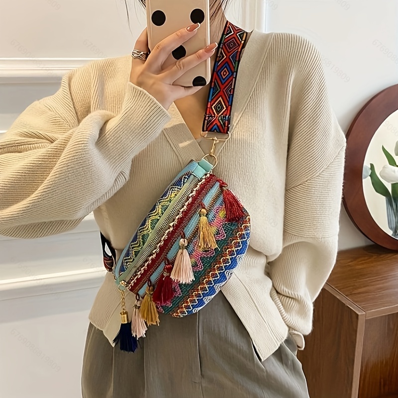 Womens Canvas Crossbody Bag Shoulder Bag Ethnic Floral Hippie Boho Handbag  Cute