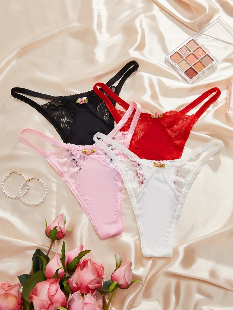 Women's Valentine's Day Sexy Thongs Plus Size Rose Decor - Temu