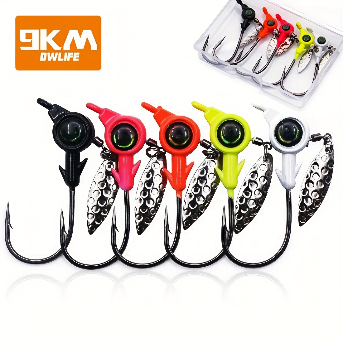 5PCS Jig Head Hooks Weighted with Spinner Blades Swimbaits Crank Hooks for  Soft Fishing Lures