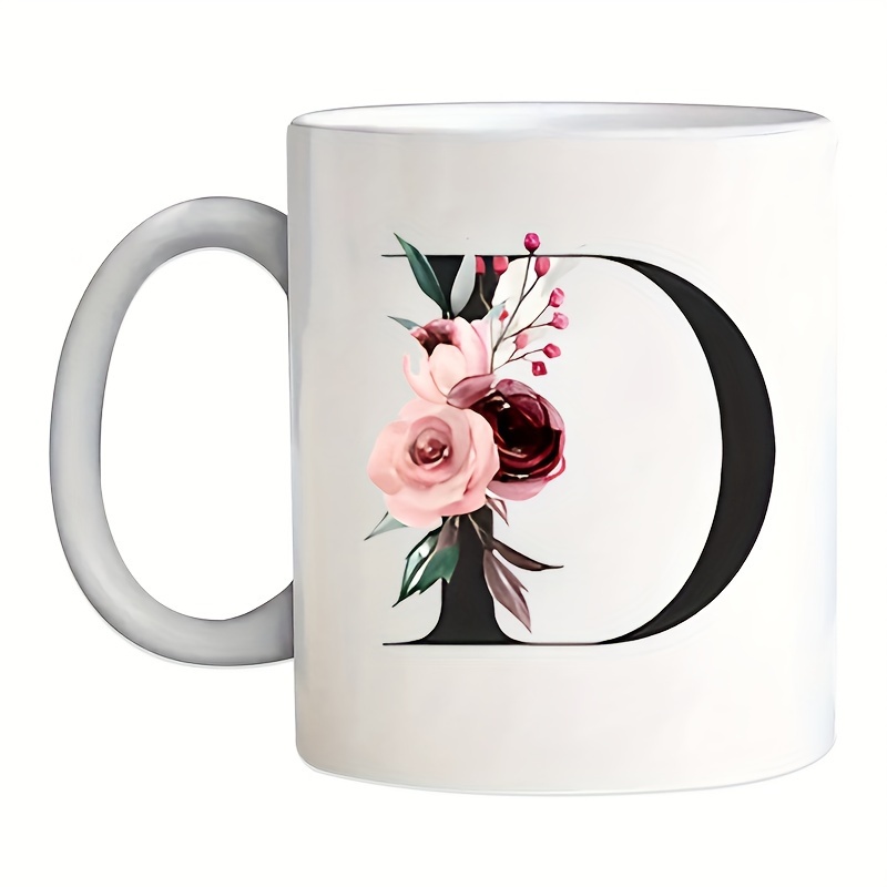 Taza personalizada para mamá, taza con nombre inicial, tazas personalizadas  con monograma con letra de nombre, taza de café floral, regalos para