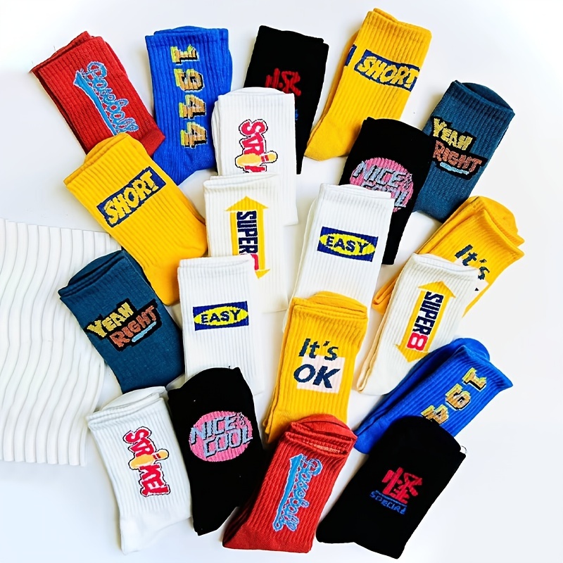 

5/10 Pairs Letter Print Socks, Comfy & Breathable Mid Tube Socks, Women's Stockings & Hosiery