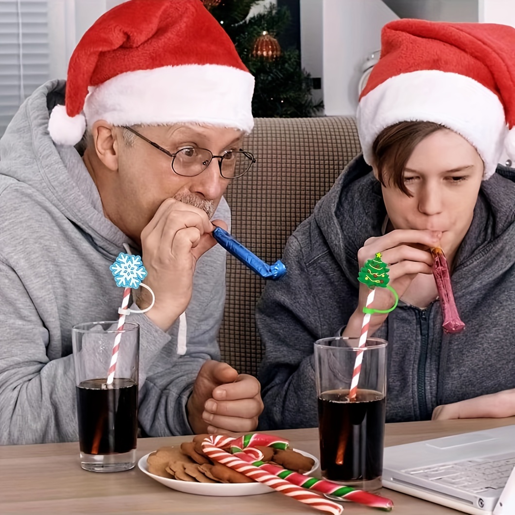 12pcs Christmas Silicone Straw Cover Reusable Straw Plug for Cup AC
