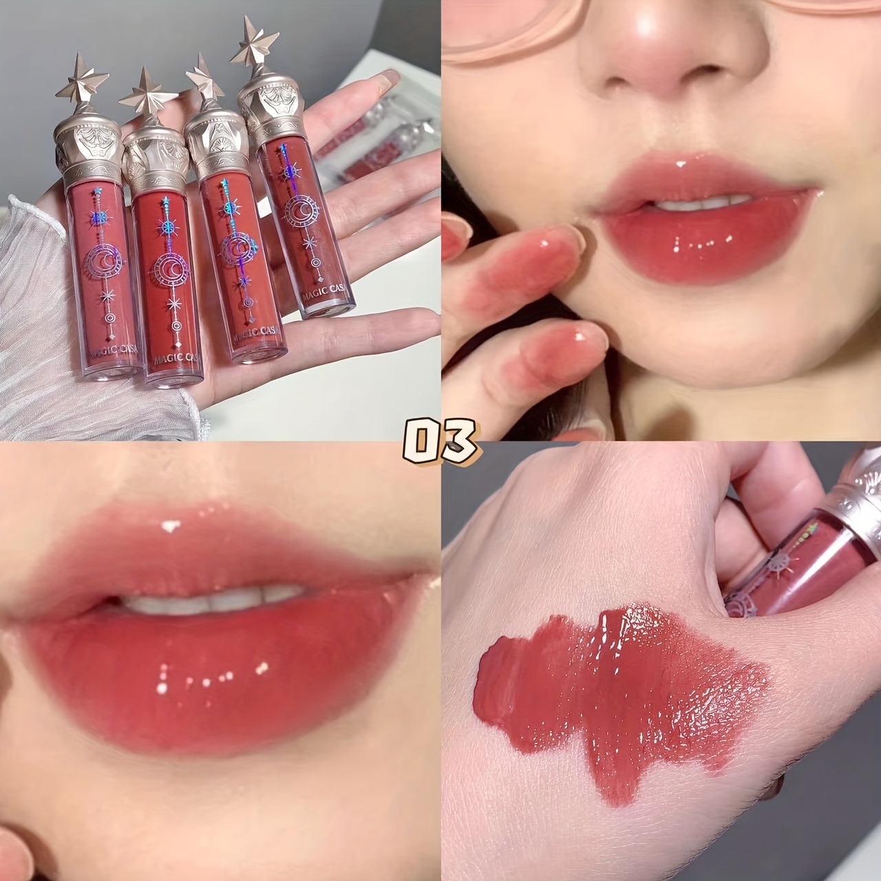 3pcs Little Star Stick Mirror Lip Glaze Hydrating Lip Gloss