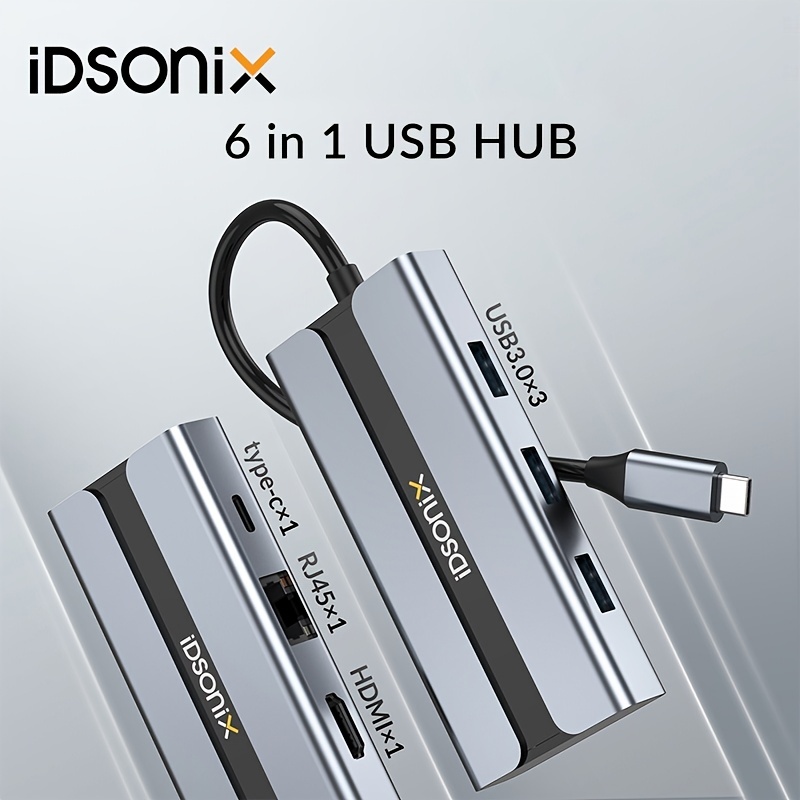 1pc IDsonix タイプ C USB C ハブ 4 K 30HZ RJ45 PD100W 6 で 1 多機能アダプタハブ 3.0 5Gbps  速度 Macbook Laoptop PC