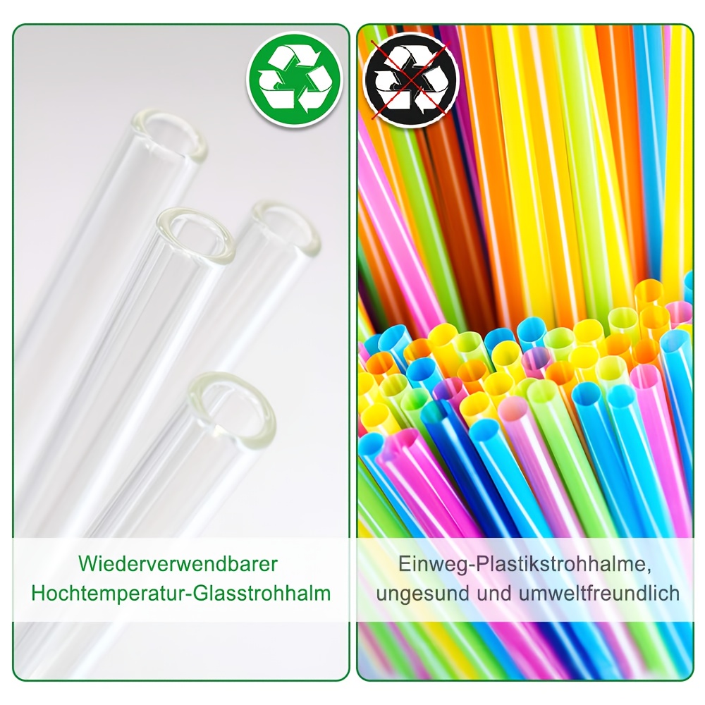 6pcs Glass Straws With Colored Small Flower + 2pcs Cleaning Brush