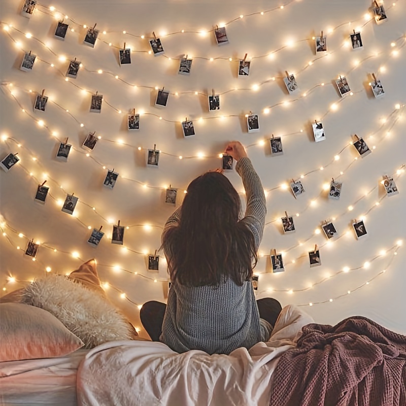 luz de clip de fotos fairy string lights with 100 led string 40 wooden clips for hanging pictures for bedroom party diwali decoration lights wall christmas halloween valentines day decoration sports & outdoors 0