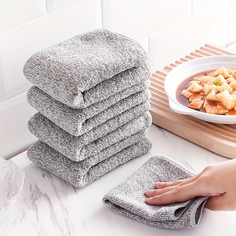 Bamboo Charcoal Dish Towel, Microfiber Dish Cloth, Household Thickened  Absorbent Cleaning Rags, Washing Scrubber Cloths, Kitchen Supplies - Temu