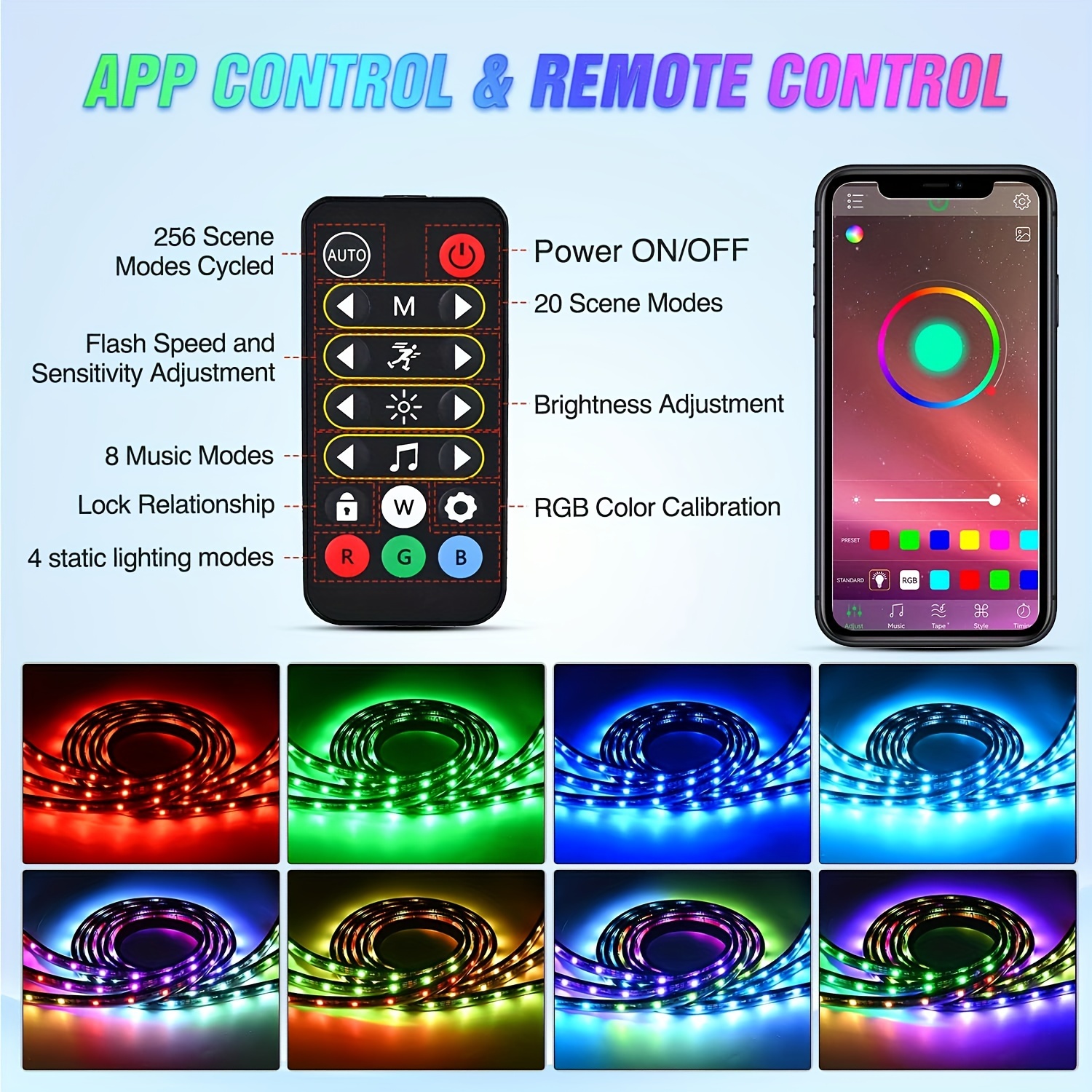 TIRAS LED RGB PARA CAPO DE AUTO, CAMIONETA MULTICOLOR Y AL RITMO DE LA –