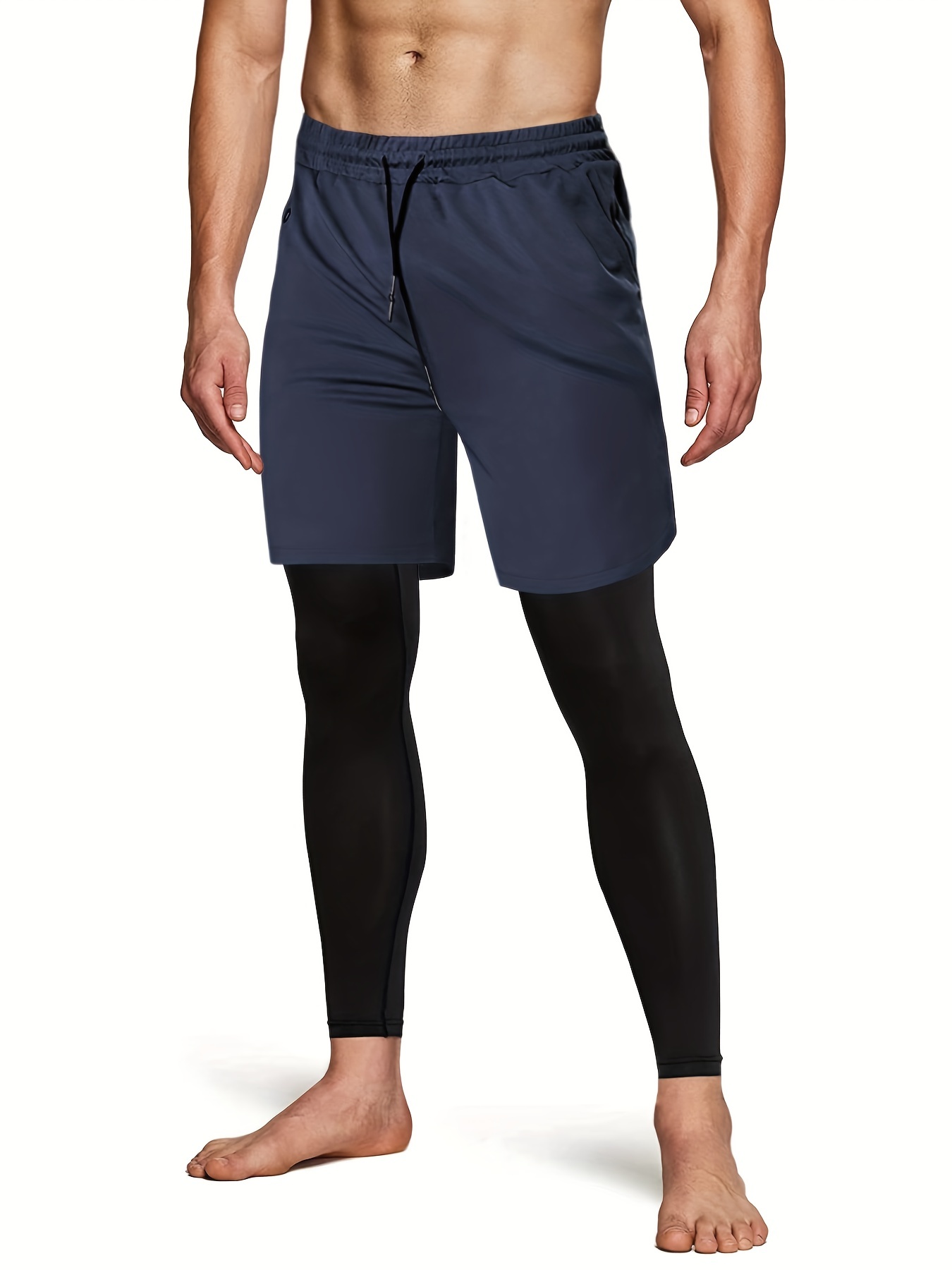 Navy Blue Workout Shorts with Compression Pants - Men's Sportswear
