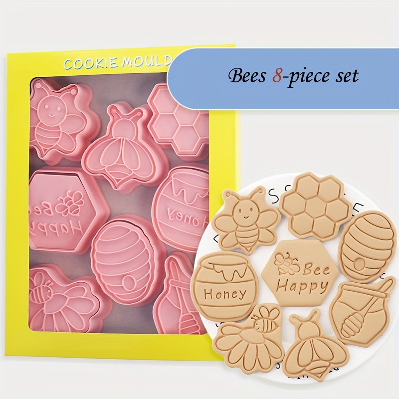 

8pcs, Honeycomb Bee Cookie Cutters, Cute Cartoon Cookie Embosser, Pastry Cutter Set, Biscuit Molds, Baking Tools, Kitchen Accessories