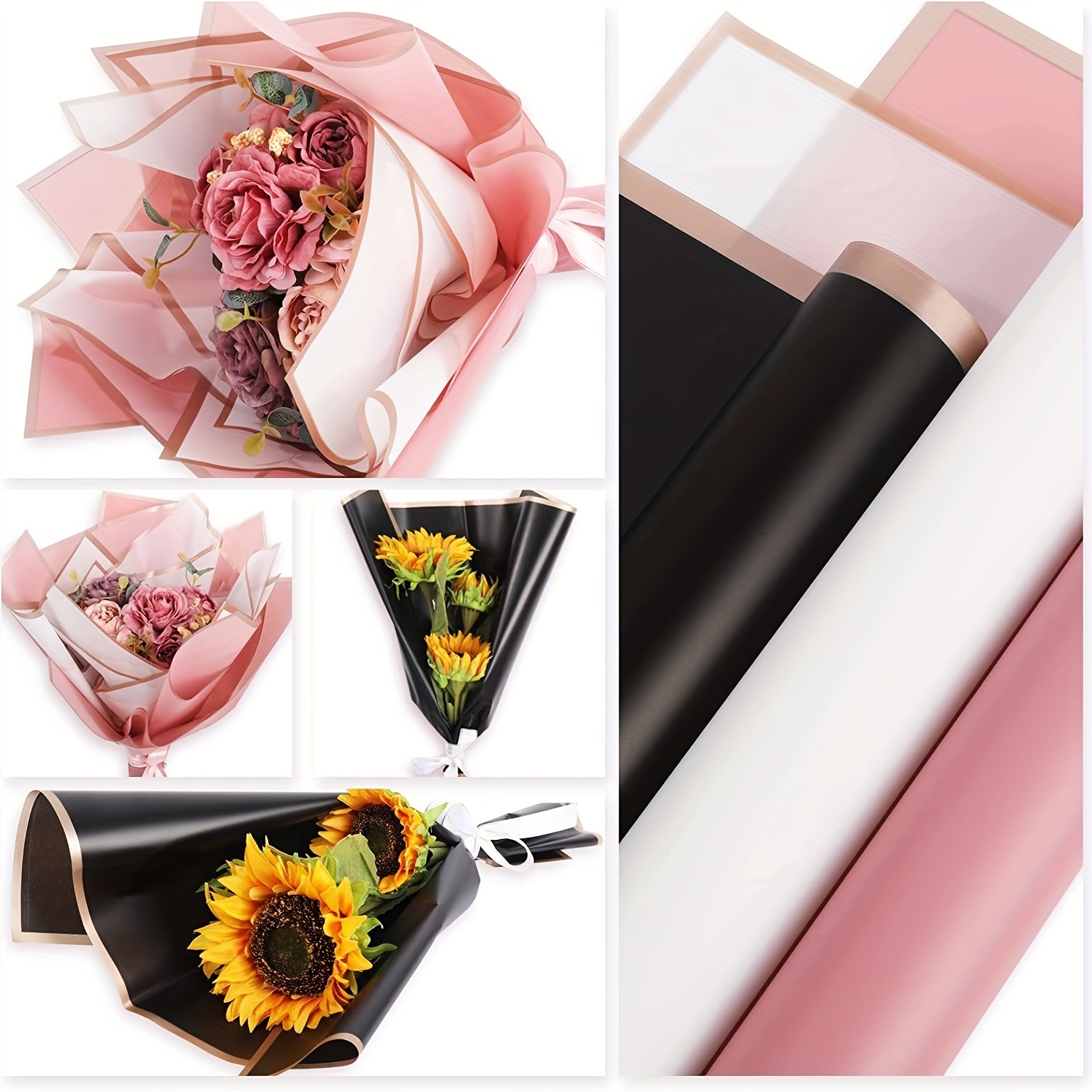 20 hojas/5 colores de papel de flores impermeable, papel de regalo floral  que no se decolora, papel de embalaje de regalo esmerilado para cumpleaños