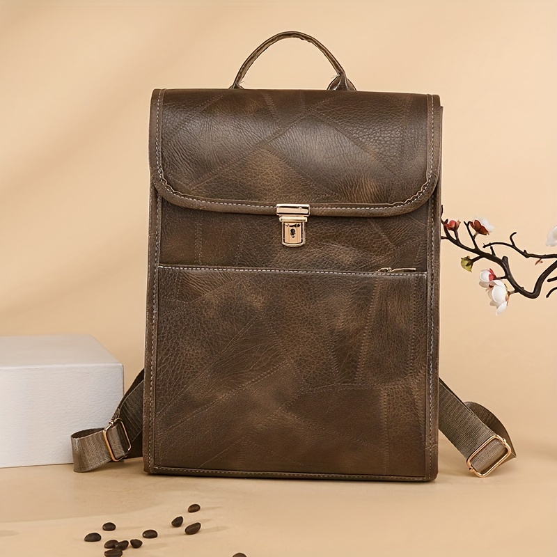 Vintage Style Flap Backpack PU Leather Schoolbag Top Handle Daypack