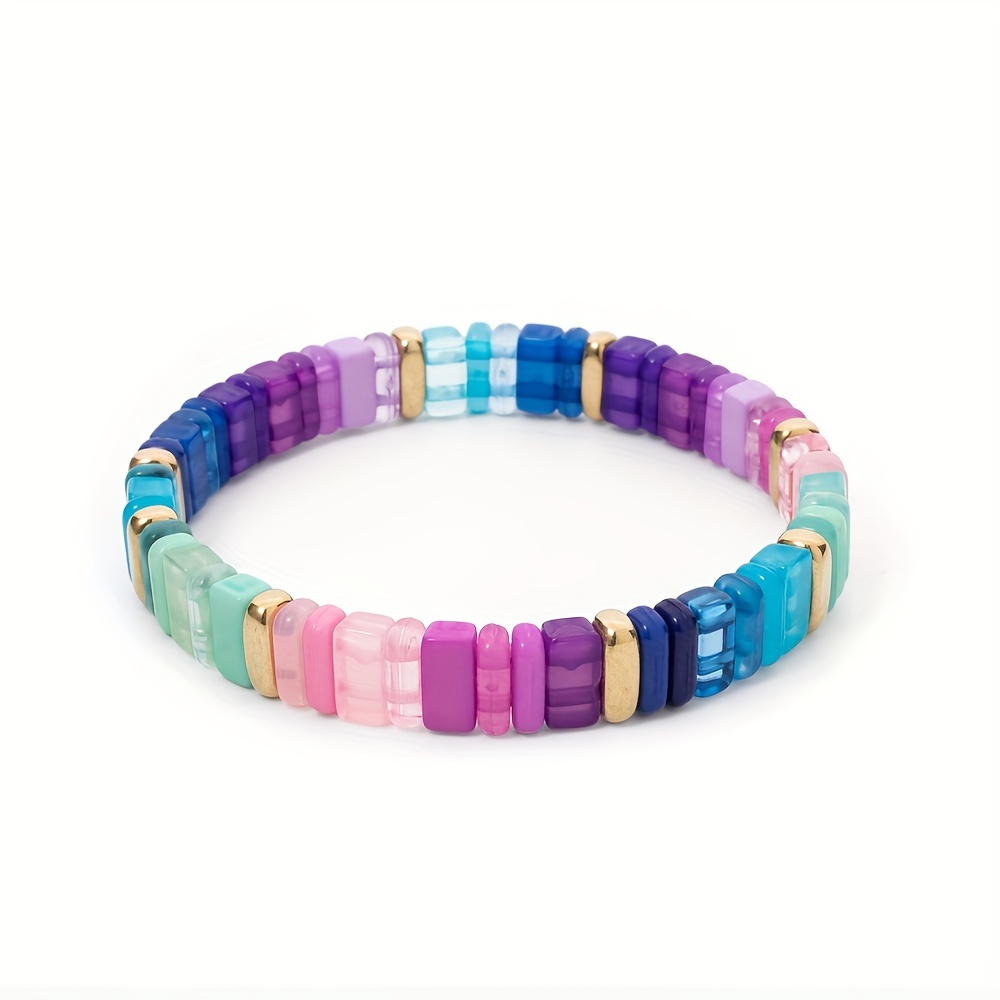 Colorful Acrylic Beads Stretch Bangle Bracelet
