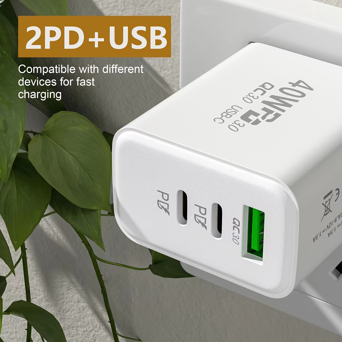 Cargador De Puerto 2PD+USB - Temu