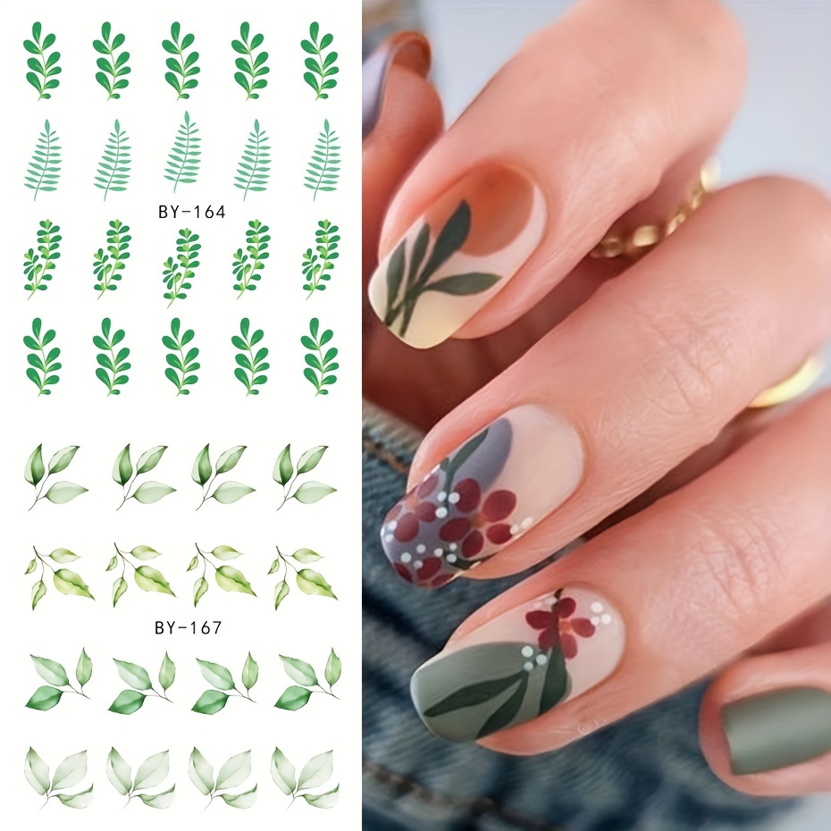 3D Flower Leaf Nail Stickers Glitter Painted Colorful Slider Spring Decals,  in 2023