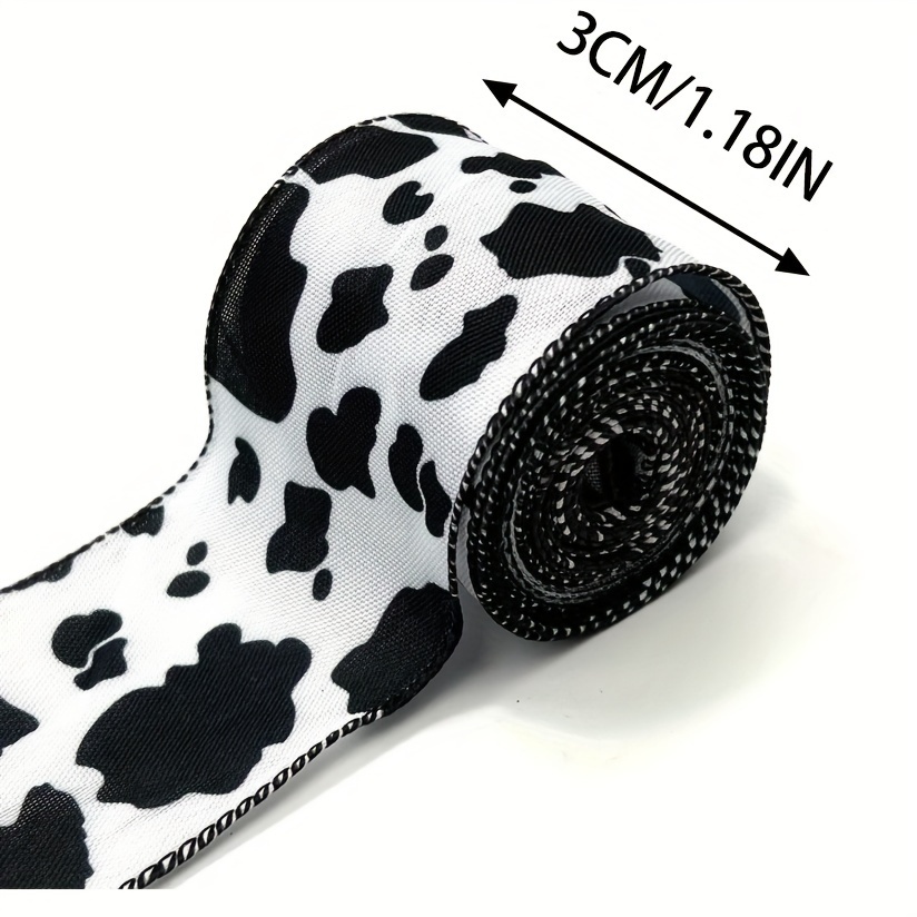 Cow Print Wired Edge Ribbon Burlap Craft Ribbons Gift Wrapping Ribbon Cow  Print Ornaments Fabric Ribbons (Black, White)