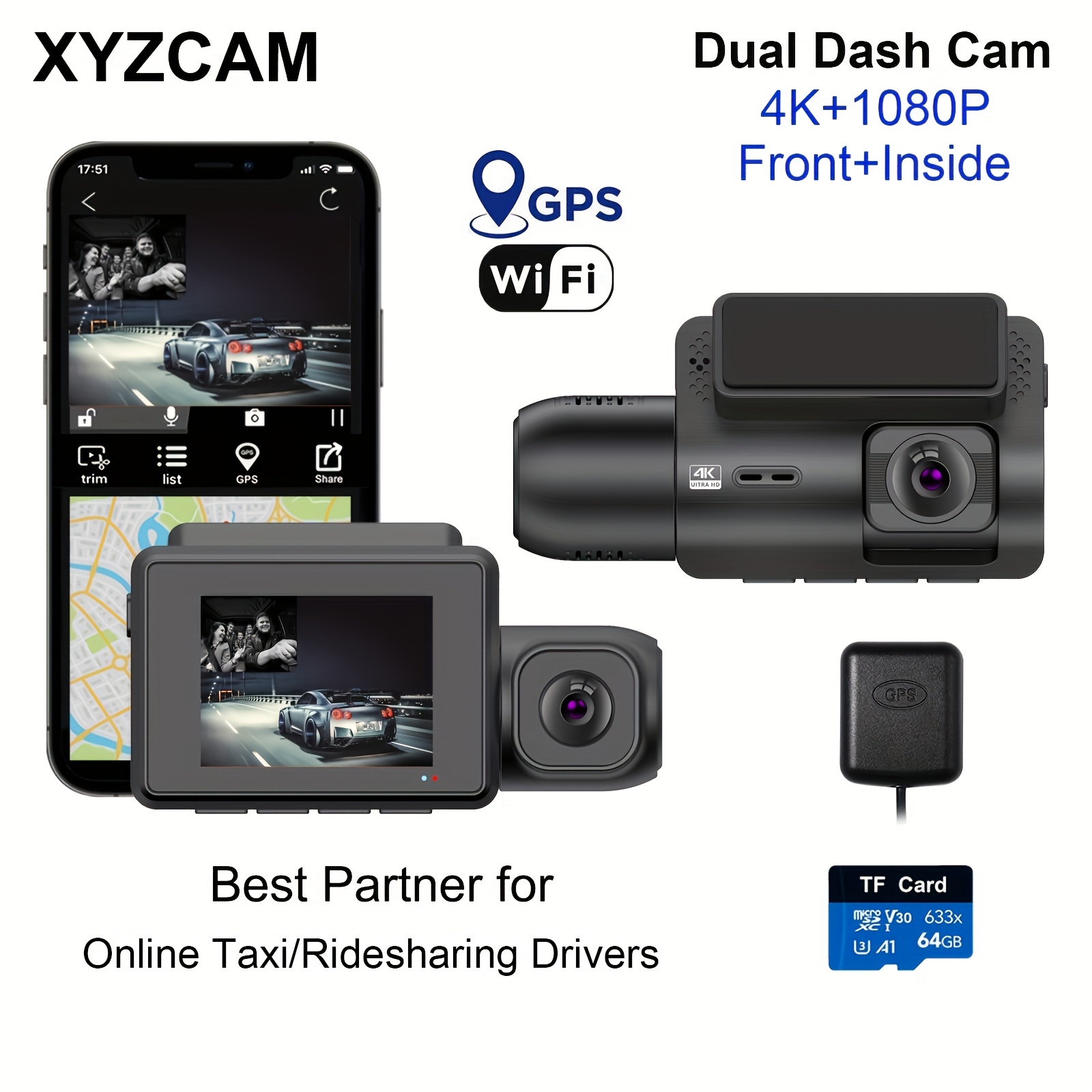4k Dash Cam With 5ghz Wifi Gps adas Free Sd Card parking - Temu