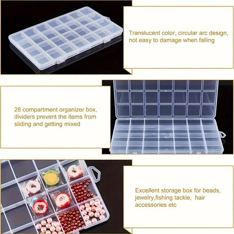1pc 28 Grids Rectangle Plastic Jewelry Storage Box Compartment Storage Case  Jewelry Earring Bead Craft Display Container Organizer