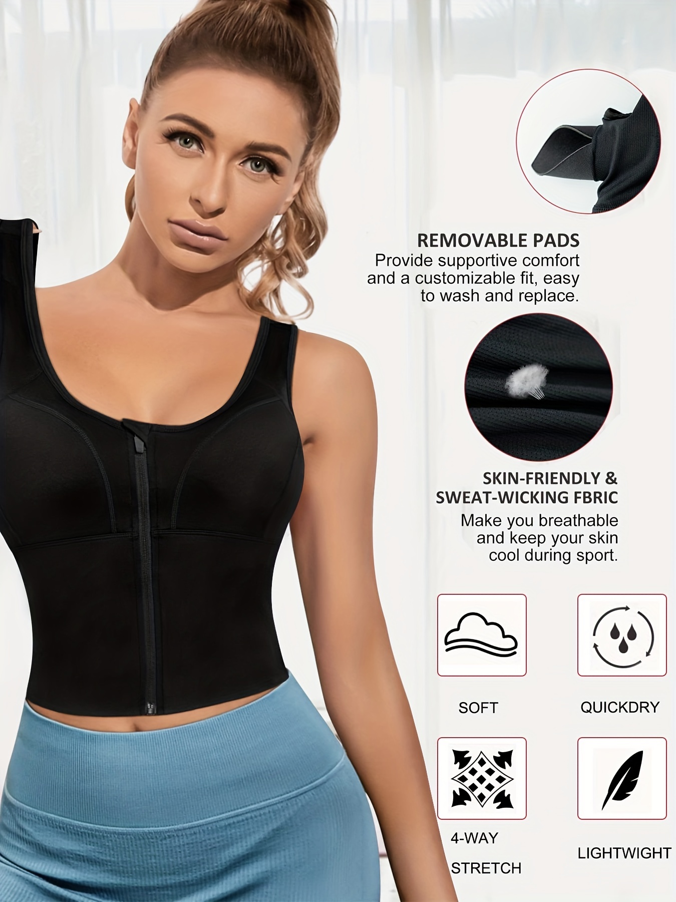 Tank Longline Sports Bra Supportive Front Zipper Solid Gym Sports Bras for  Women Wirefree Comfortable High Impact, Black, X-Large : :  Clothing, Shoes & Accessories