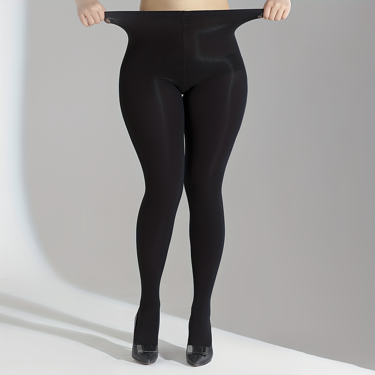 Plus Size Casual Leggings Stockings Women's Plus 100d Solid - Temu Canada