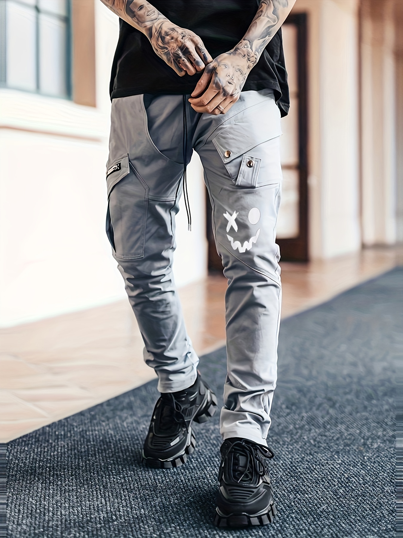 Men's Casual Cargo Pants With Large Pockets - Temu