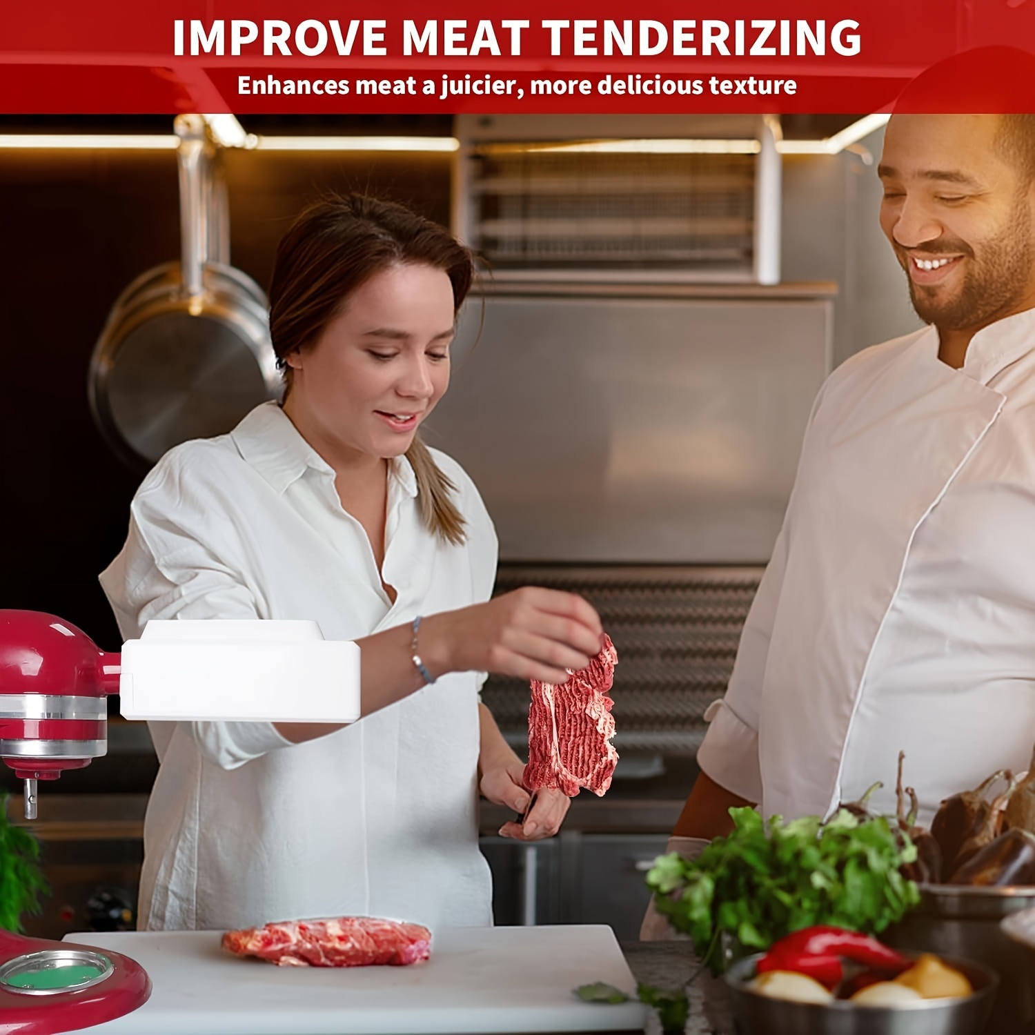 suitable for all kitchenaid household vertical mixers meat tenderizer accessories excluding machines mixers make meat easy to chew better   marinade and friction and make meat more       in the dishwasher for cleaning details 7